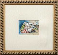 Französischer Maler – Erotisches Aquarell aus dem 19./20. Jahrhundert – Intime Szene