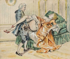 Französischer Maler – Erotisches Aquarell aus dem 19./20. Jahrhundert – Intime Szene