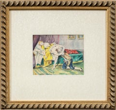 Französischer Maler – Erotisches Aquarell aus dem 19./20. Jahrhundert – Intime Szene