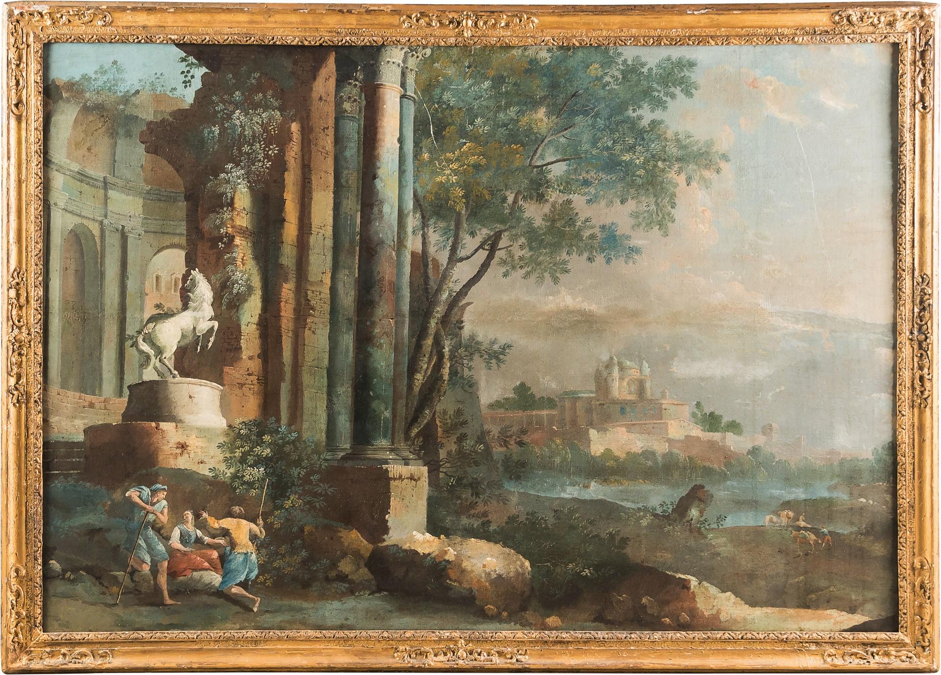 Pietro Paltronieri, called Mirandolese Landscape Painting - 18th century Italian landscape painting - Architectural view - Tempera on canvas