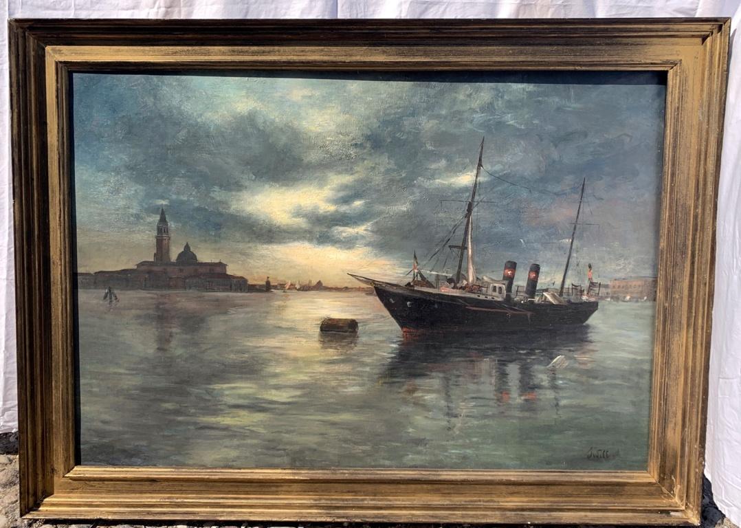 19th century Venetian view painting - Venice - Oil on canvas landscape sea - Painting by Marie-Joseph Léon Clave