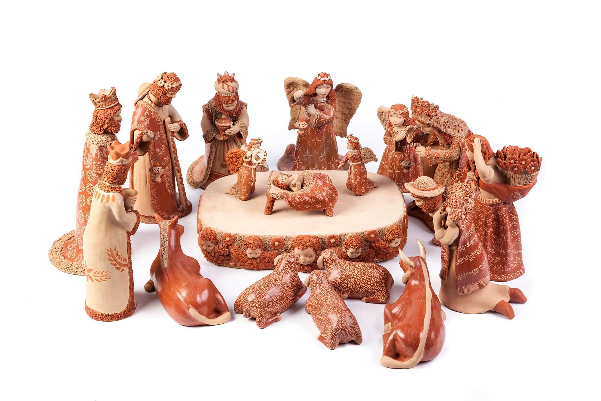 Unknown Abstract Sculpture - Nacimiento de Barro / Ceramics Mexican Folk Art Clay Nativity