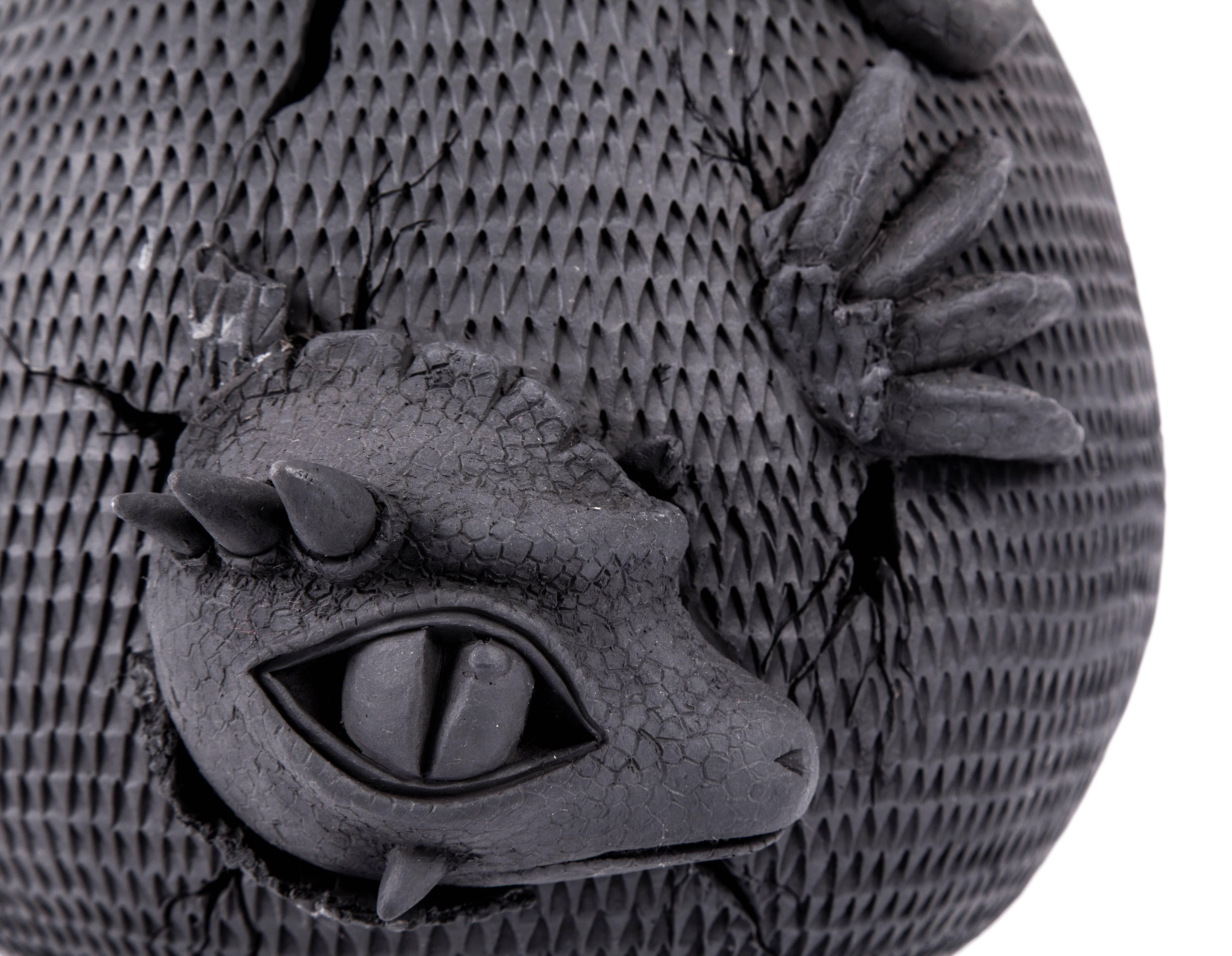 8'' Dragon / Ceramic Black Clay Mexican Folk Art - Sculpture by Omar Fabian Canseco