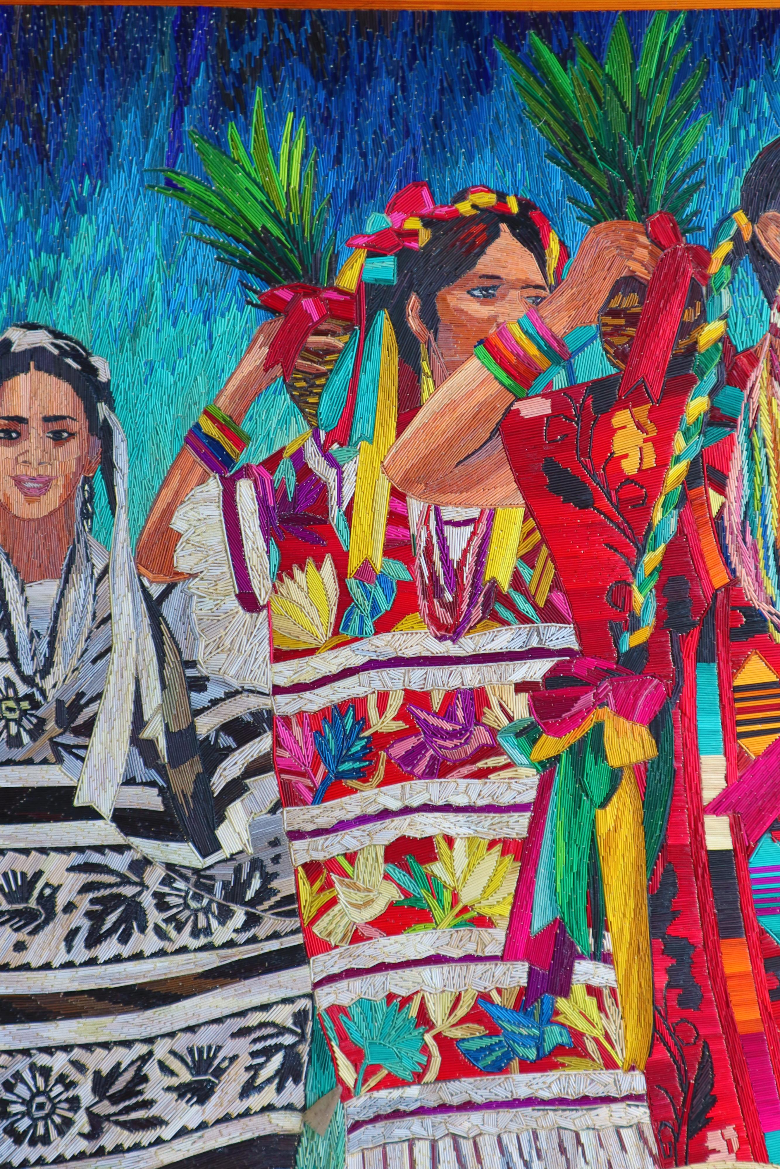 El Baile de la Piña - Natural Dyed Straw - Mexican Fine Art  Cactus Fine Art - Contemporary Mixed Media Art by Ariosto Rivera