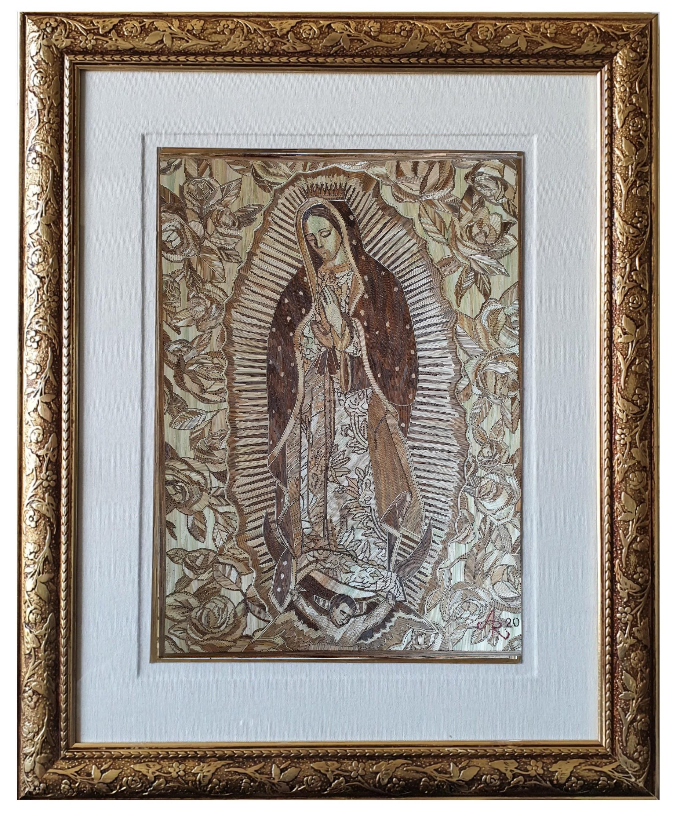 Virgen de Guadalupe - Natural Straw - Mexican Fine Art  Cactus Fine Art - Mixed Media Art by Ariosto Rivera