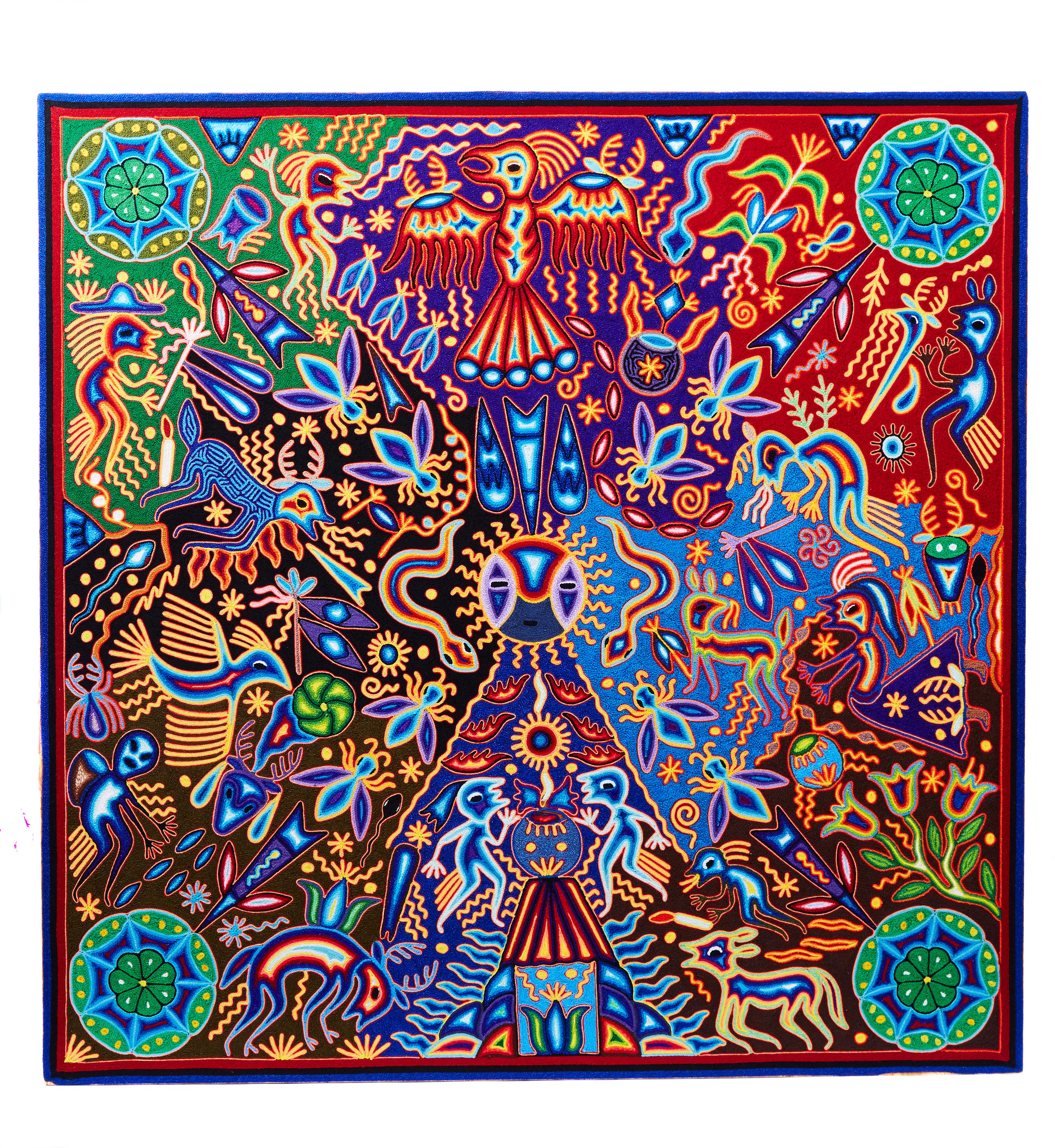 Luciana Benitez Rentería Abstract Painting - Maimi - Yarn Painting - Mexican Huichol Art - Mexican Folk Art  Cactus Fine Art