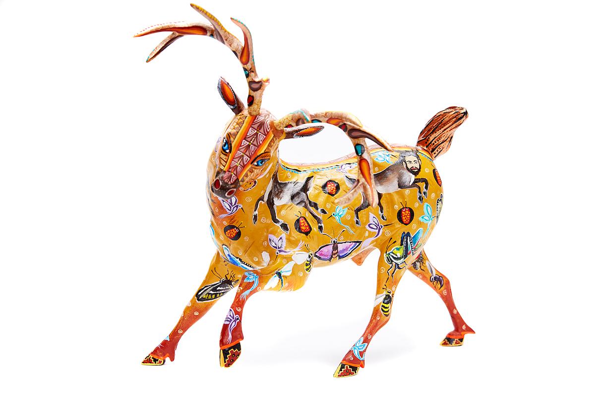 Fatima Janice Fuentes Piña  Figurative Sculpture - Venado Nahual - Nahual Deer Mexican Folk Art  Cactus Fine Art
