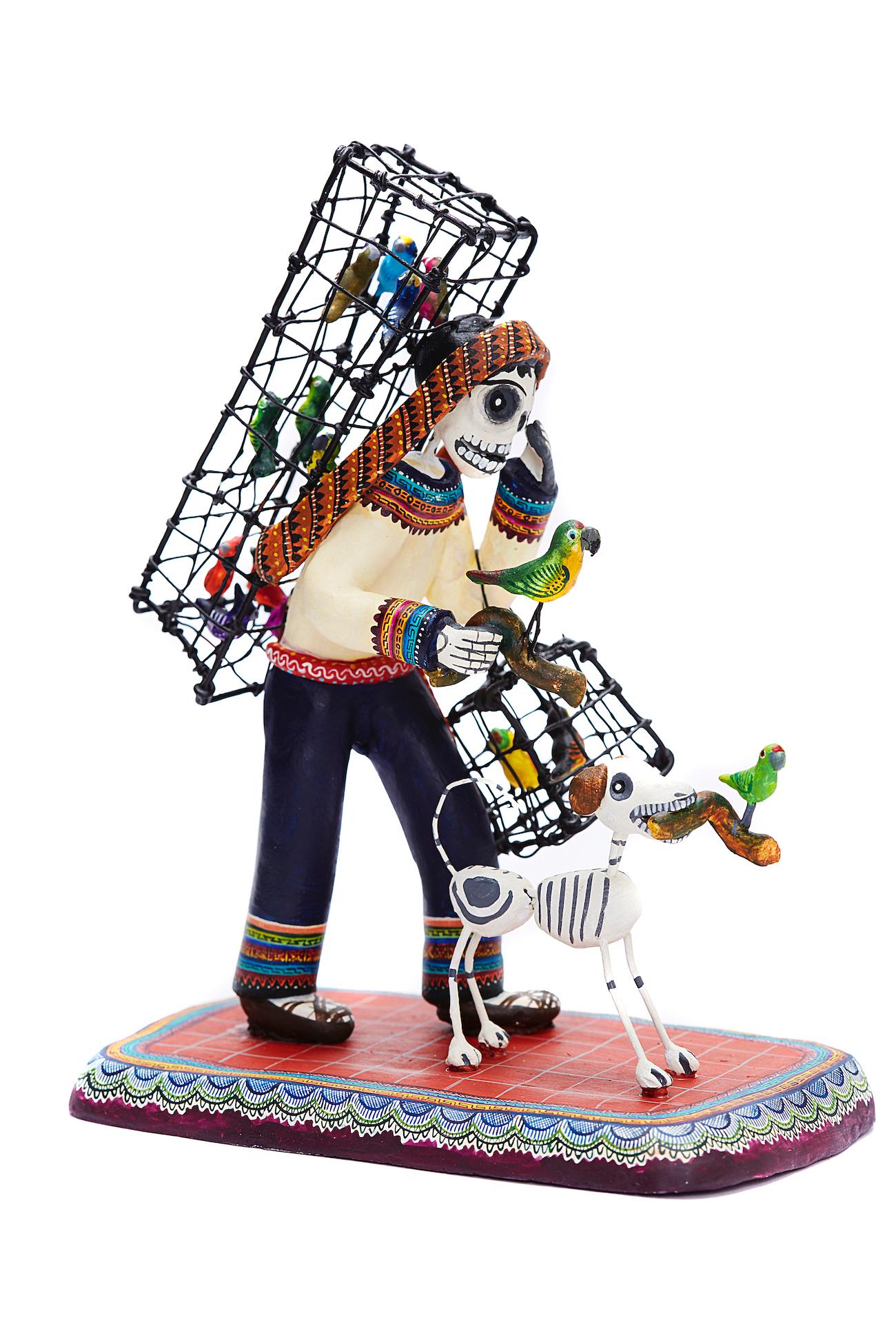 Vendedor de pájaros - Bird seller - Mexican Folk Art  Cactus Fine Art For Sale 5