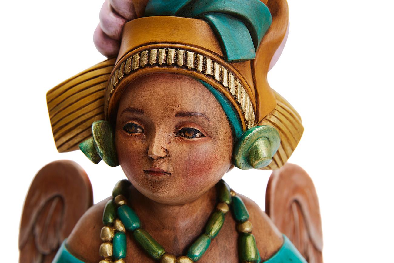 Angel Maya - Maya Angel - Mexican Folk Art  Cactus Fine Art - Sculpture by Miguel Martinez Juarez