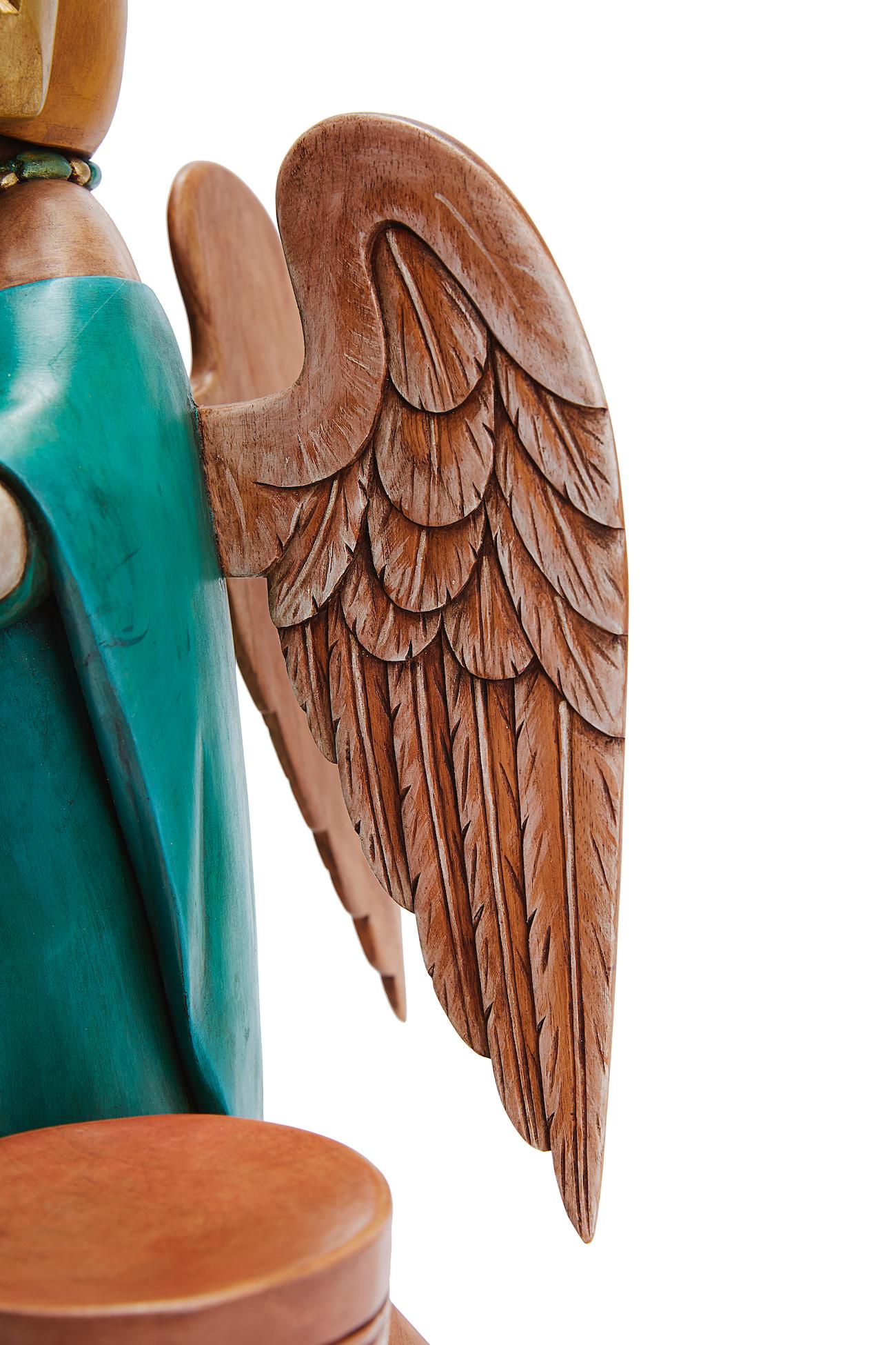 Angel Maya - Maya Angel - Mexican Folk Art  Cactus Fine Art - Brown Figurative Sculpture by Miguel Martinez Juarez