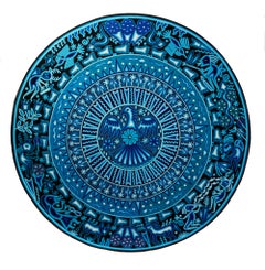 Huichol Indian "Wirikuta" - Blue Yarn Painting - Mexican Huichol Art - Folk Art