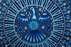 Huichol Indian "Wirikuta" - Blue Yarn Painting - Mexican Huichol Art - Folk Art