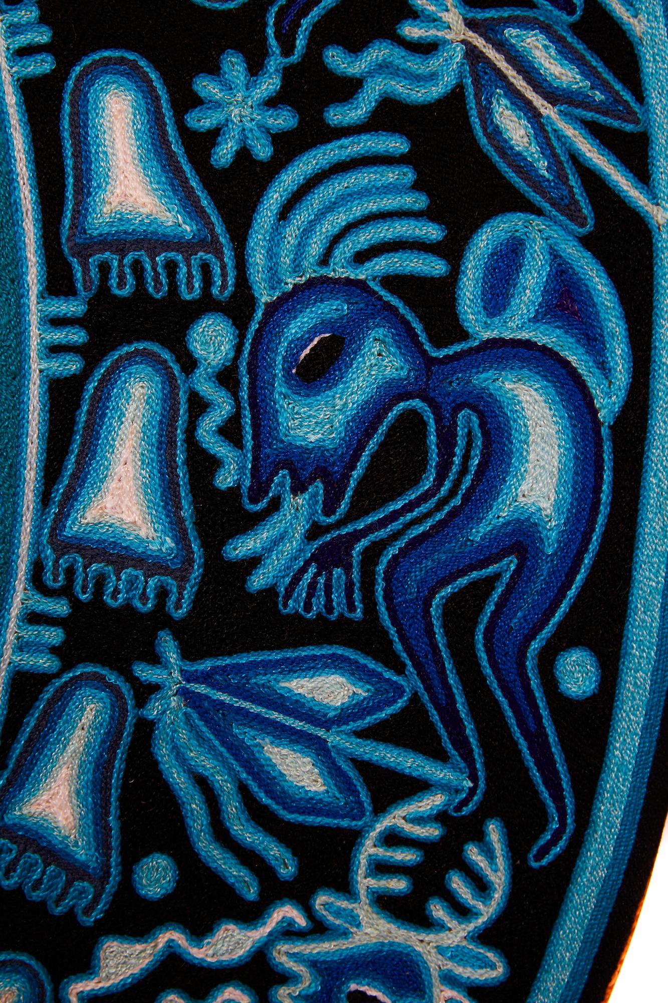Huichol Indian -  Blue Yarn Painting
This hand-embroidered blue eagle painting is made by Huichol artisans, includes materials such as natural cotton thread, wood, natural glue, and months of work.
At Cactus Fine Art, we offer an exclusive selection