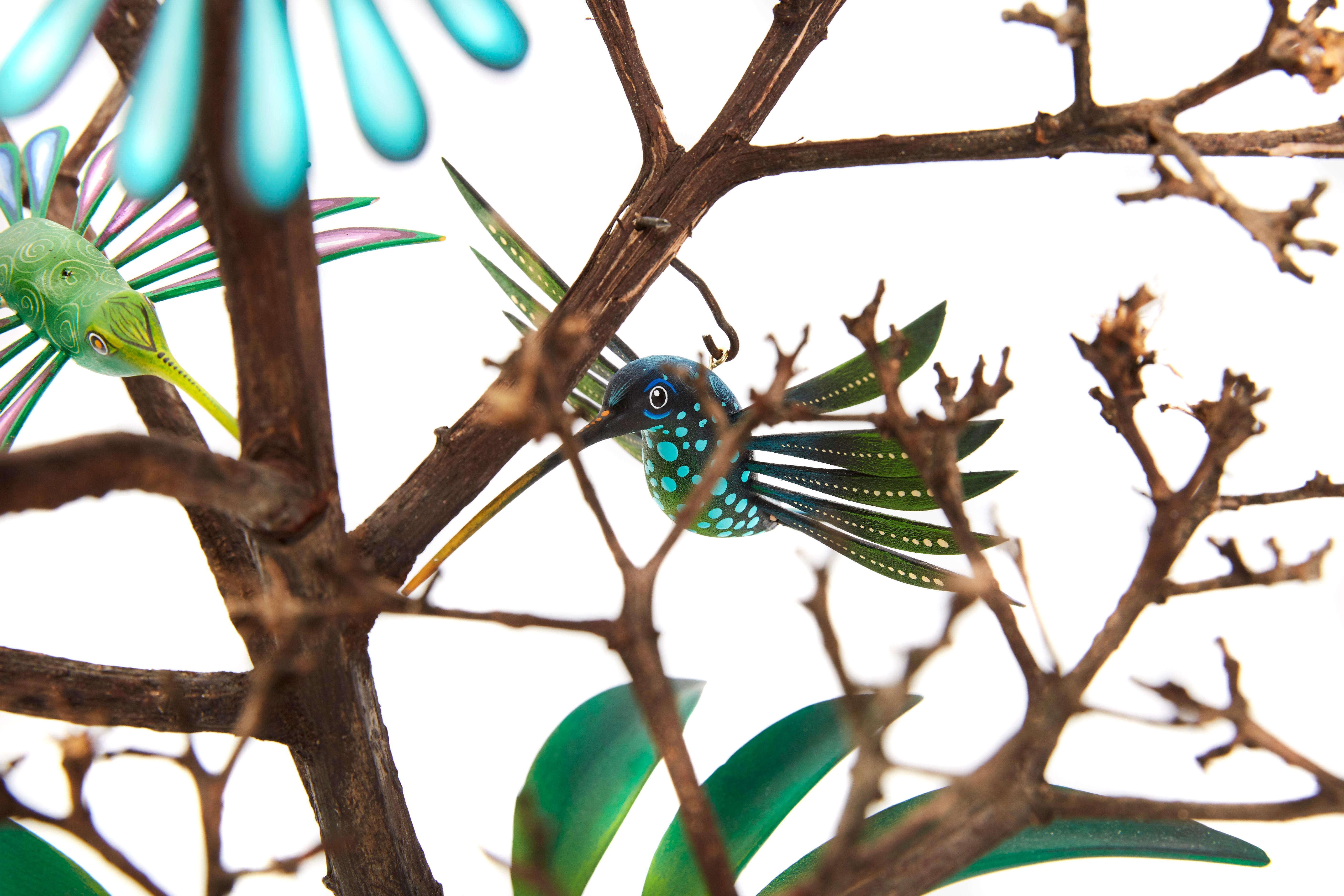 Hummingbirds Tree - Mexican Folk Art  Cactus Fine Art - Sculpture by Edgar Fabian Ortega