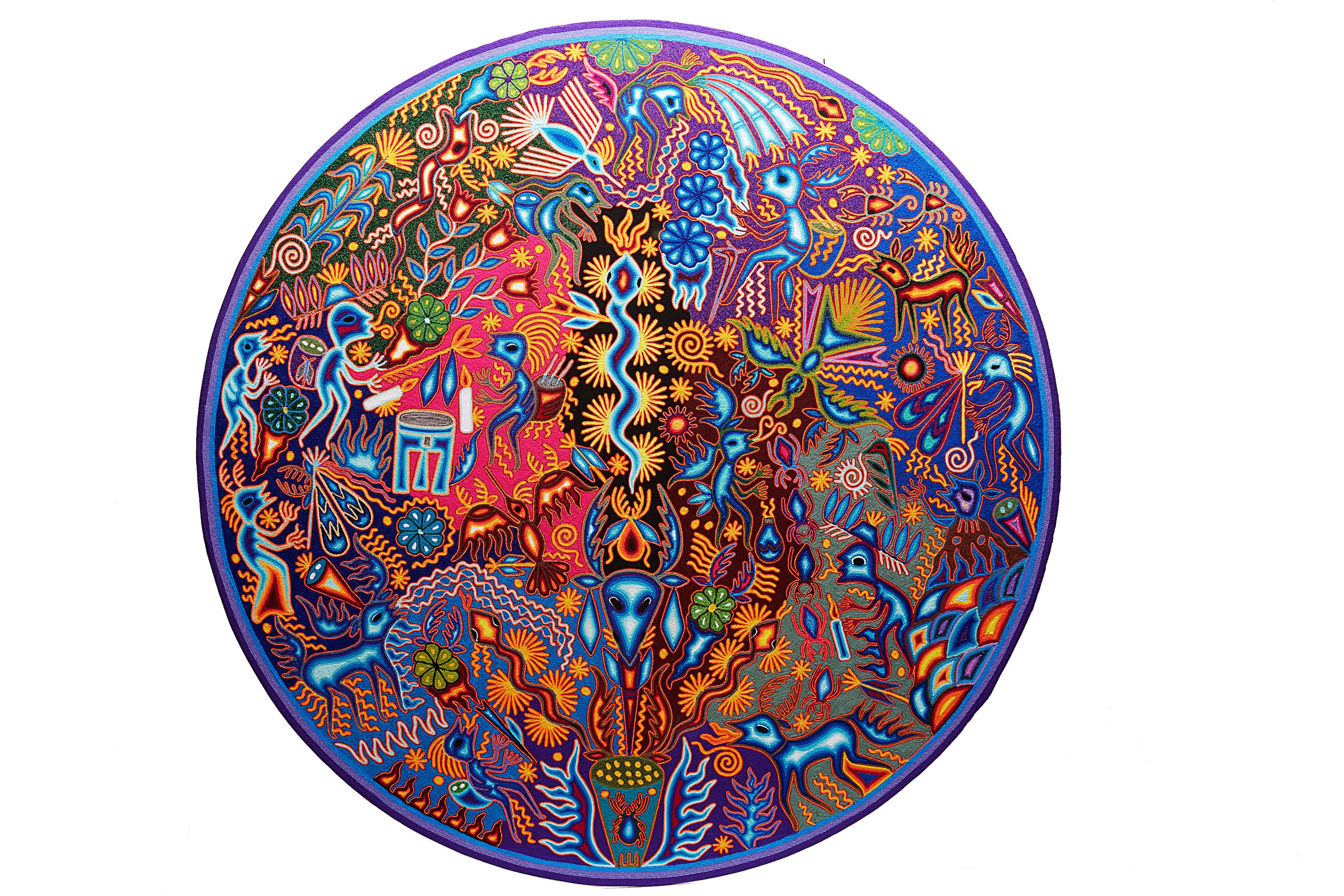 Luciana Benitez Rentería Abstract Painting - Huichol Indian "Nierika" - Color Yarn Painting - Mexican Huichol Art - Folk Art