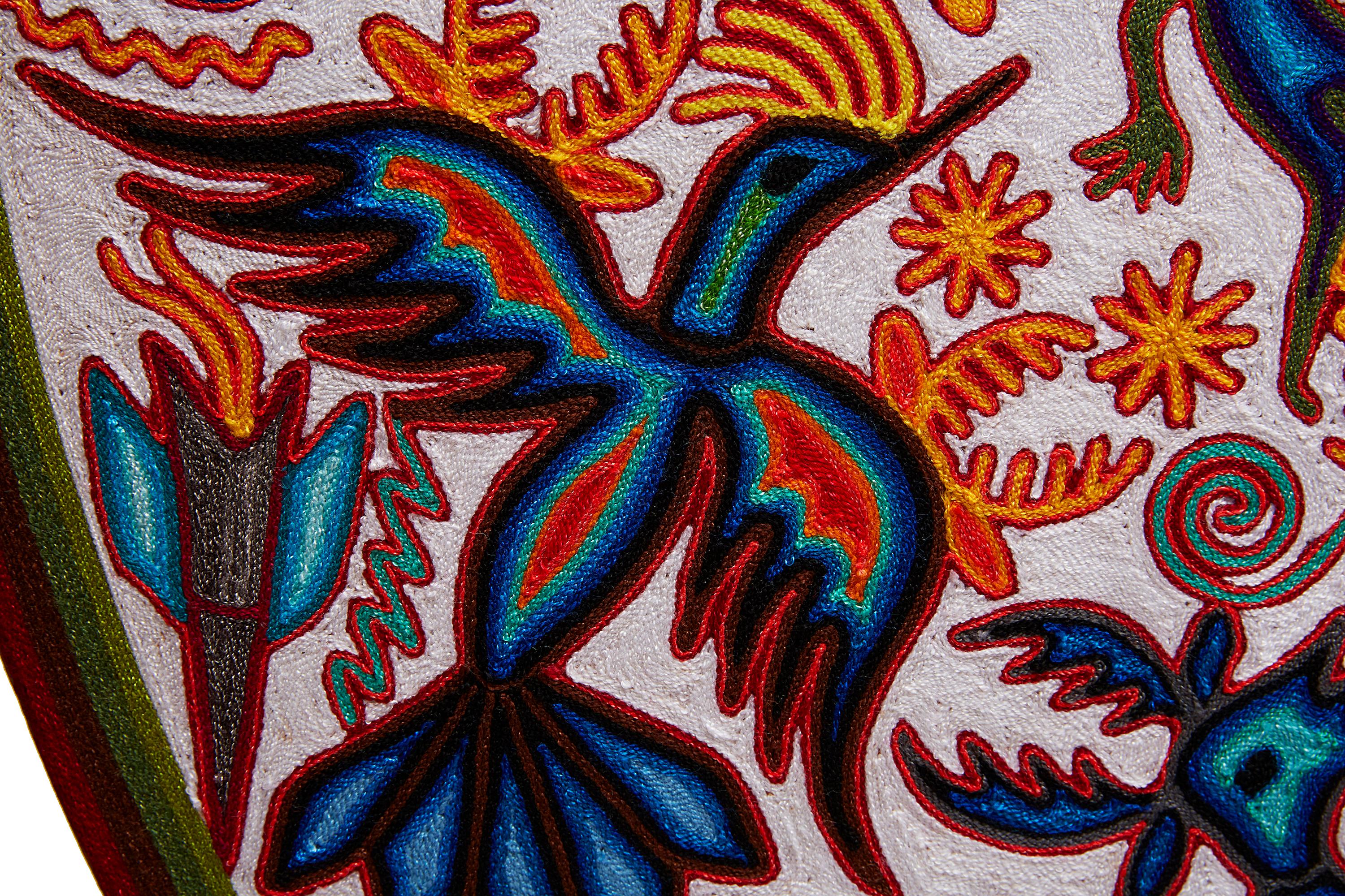 Huichol Indian -  Multicolor Yarn Painting
This hand-embroidered multicolor deer painting is made by Huichol artisans, includes materials such as natural cotton thread, wood, natural glue, and months of work.
At Cactus Fine Art, we offer an