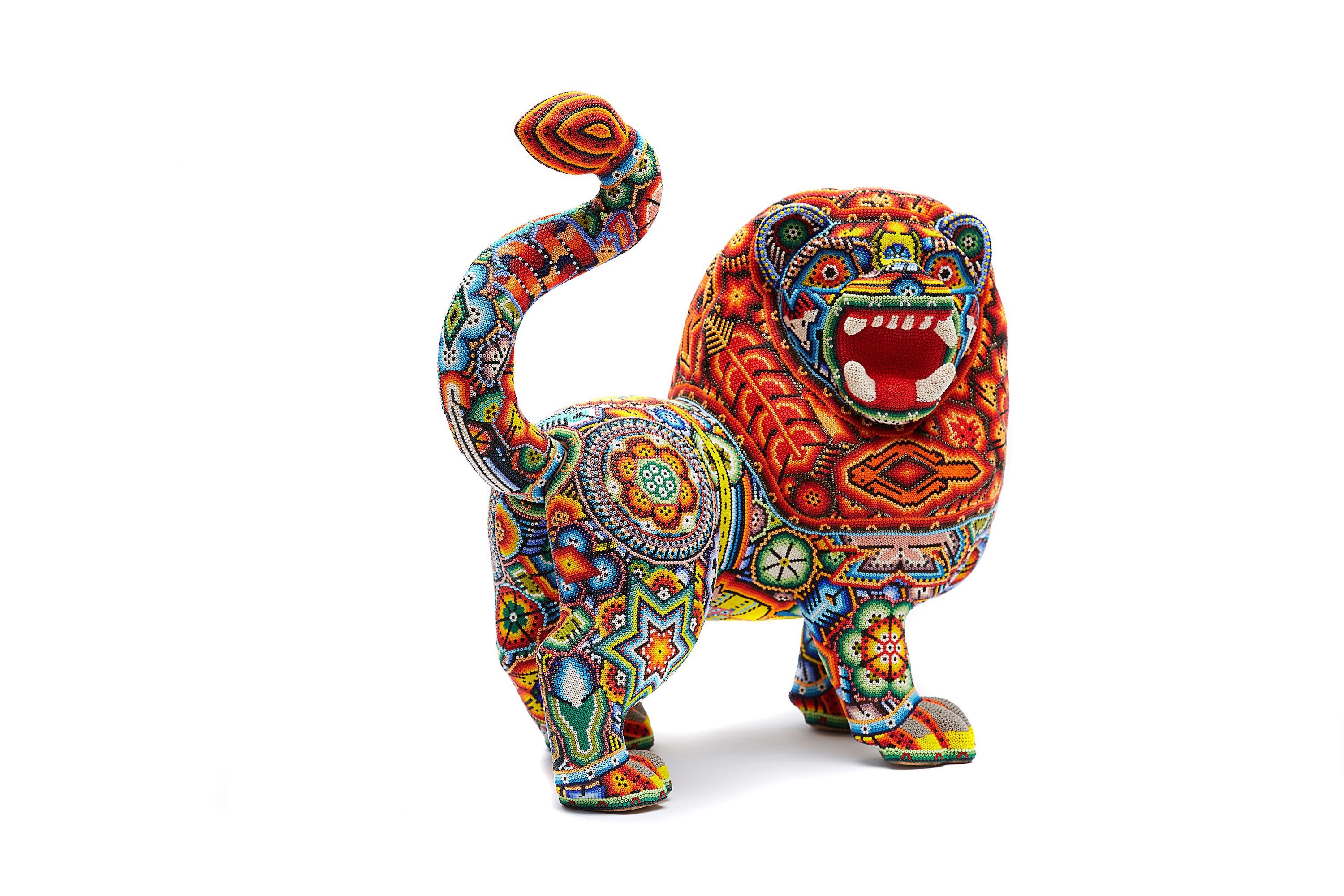 Leon - Lion - Hand Beaded - Mexican Huichol Art - Mexican Folk Art  For Sale 1