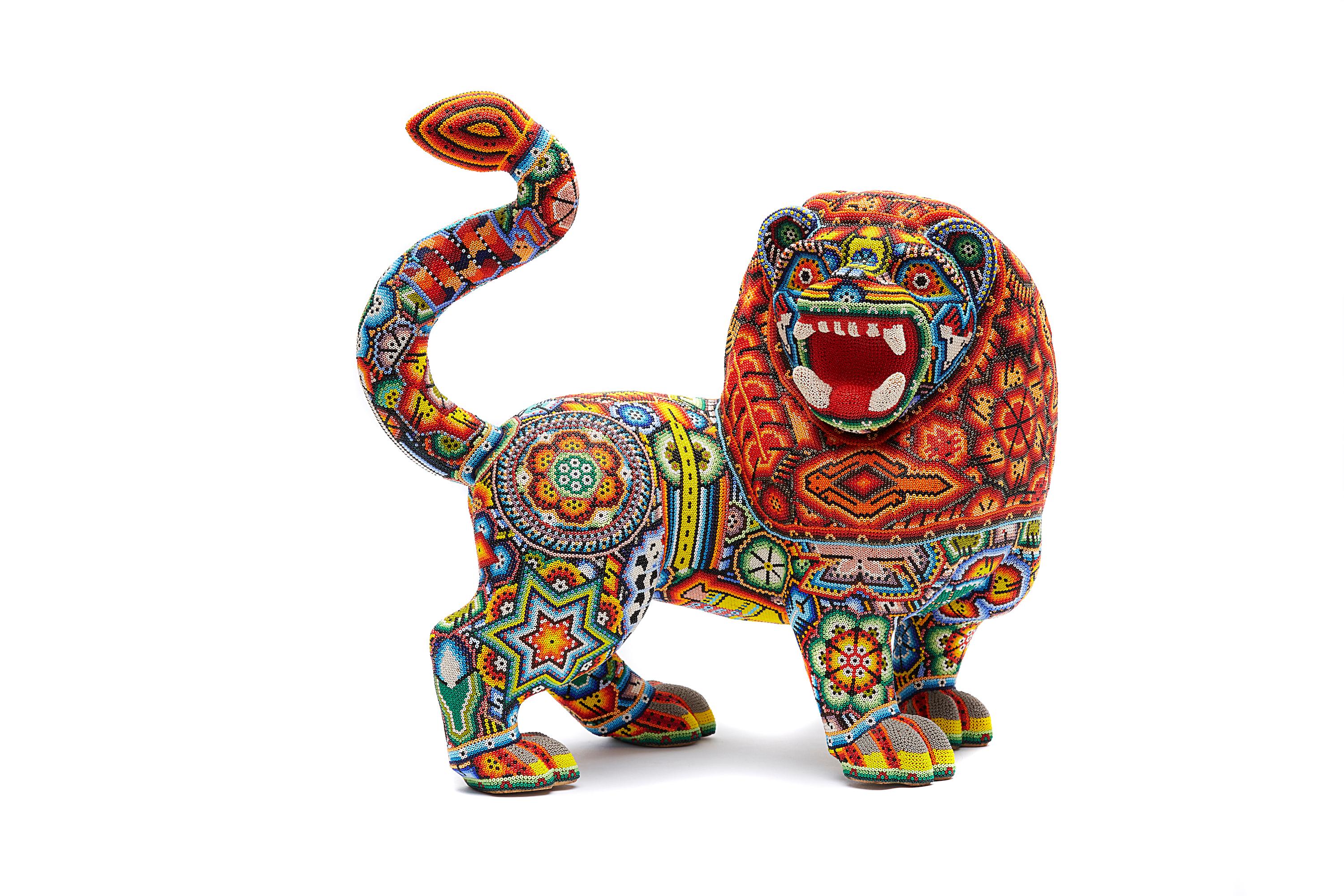 Leon - Lion - Hand Beaded - Mexican Huichol Art - Mexican Folk Art  For Sale 2
