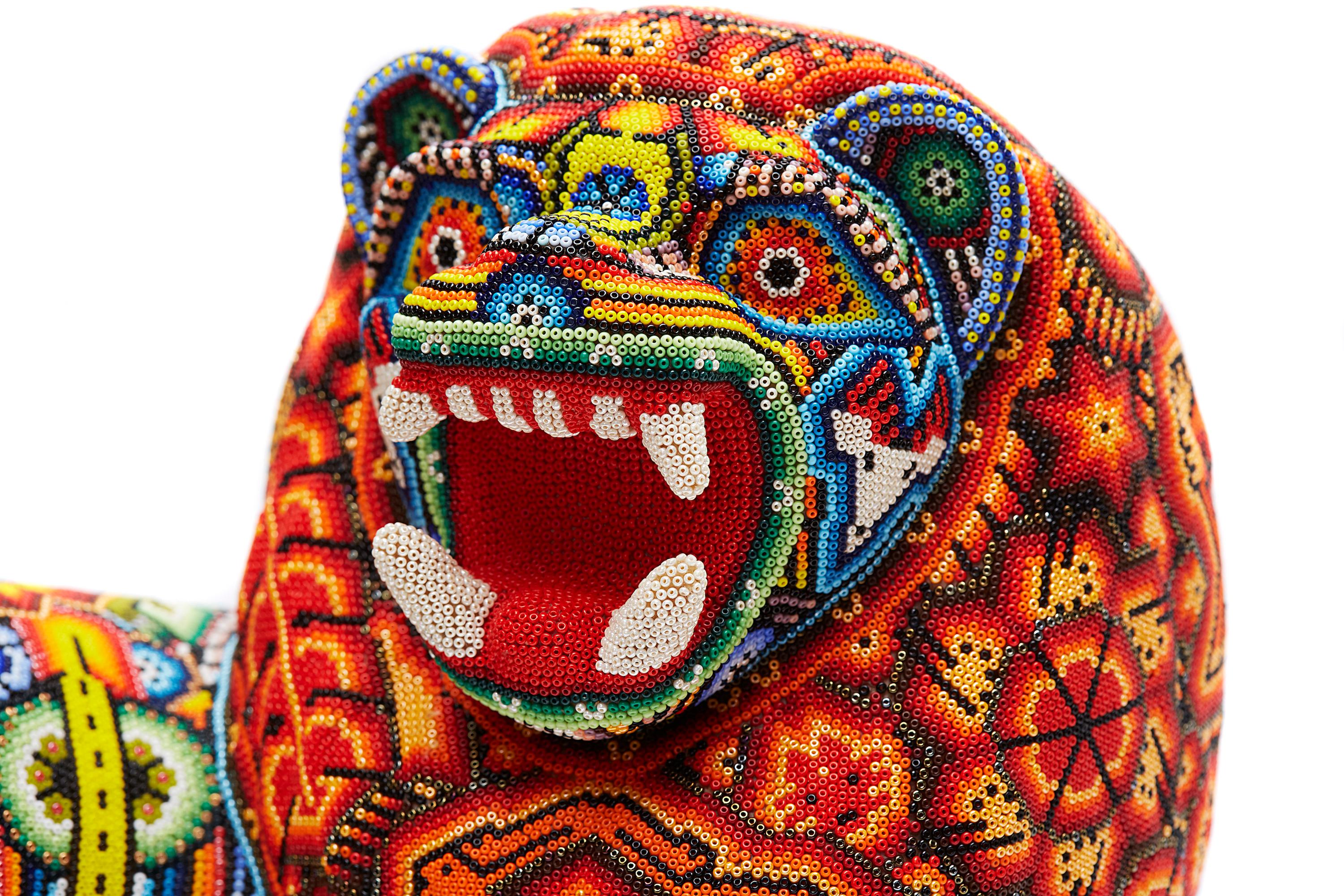 Leon - Lion - Hand Beaded - Mexican Huichol Art - Mexican Folk Art  For Sale 6