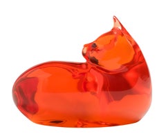 Red Cat by Mara Sfara, Contemporary Lucite Sculpture, Gemstone Accents