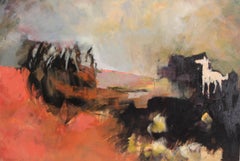 Desert Stallion, Landscape Impressionism, Oil Painting, Signed On Verso, 1970 