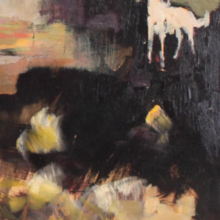 Desert Stallion, Landscape Impressionism, Oil Painting, Signed On Verso, 1970  For Sale 1