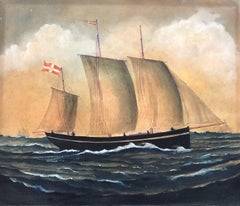 Naive watercolour of a Dutch Schooner