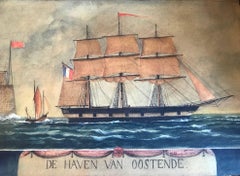 Naive watercolour of a Dutch schooner