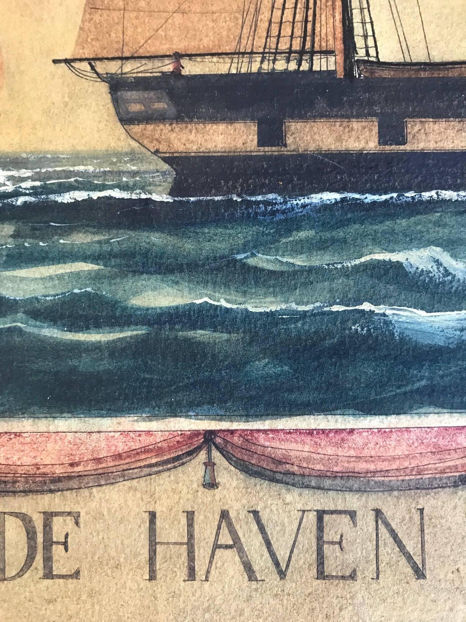Naive watercolour of a Dutch schooner 1