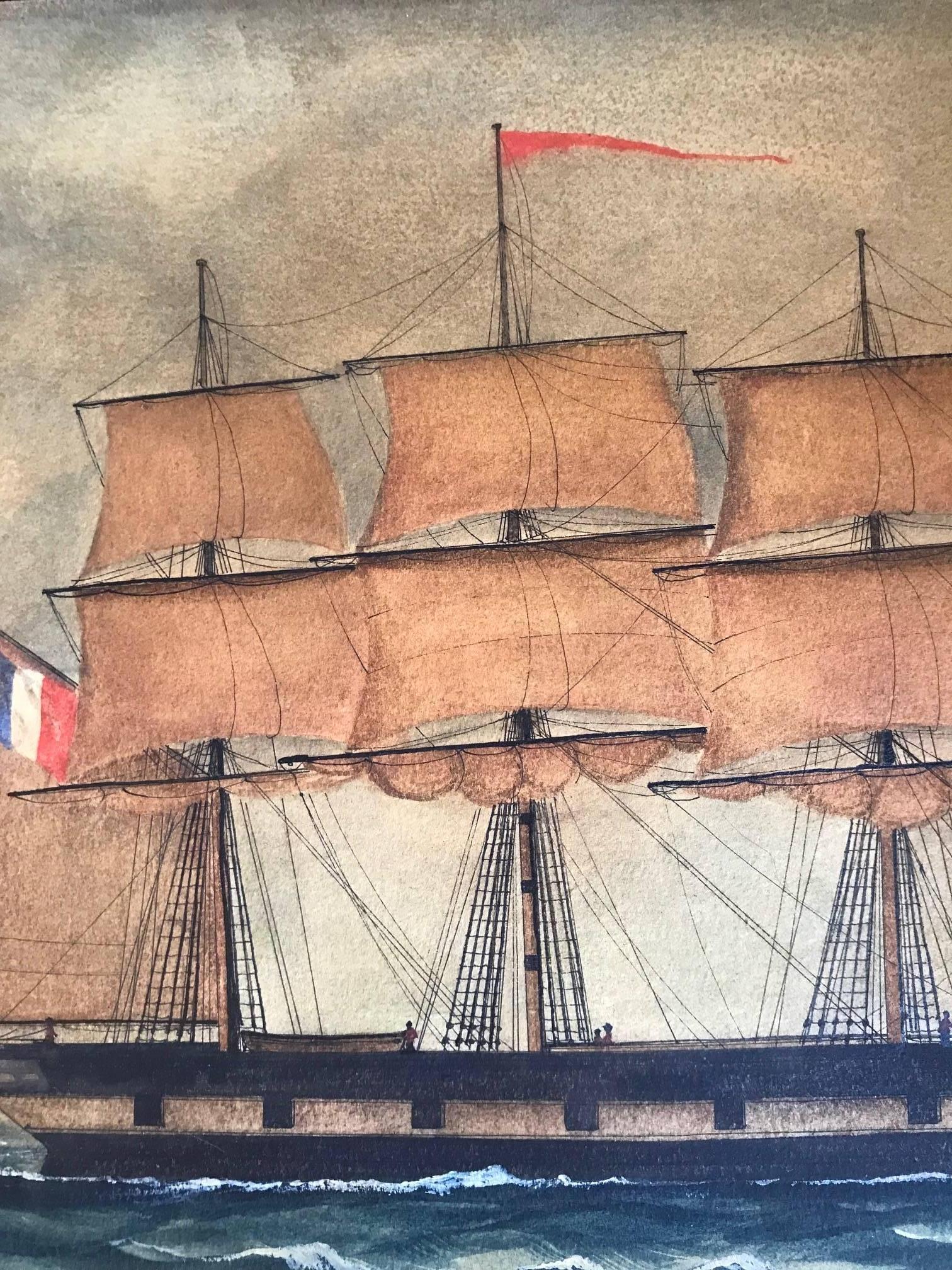 Naive watercolour of a Dutch schooner 3