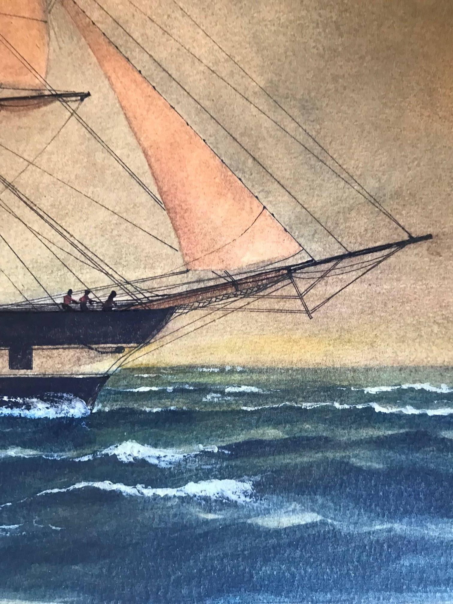 Naive watercolour of a Dutch schooner 4