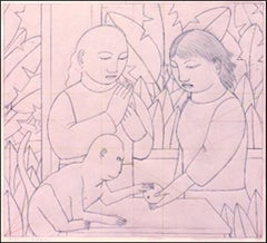 Dos mujeres con un mono Dibujo nº 2