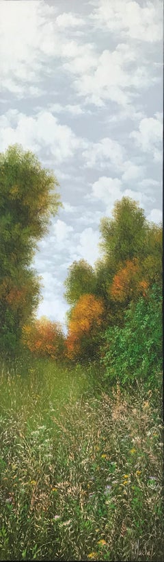 L'automne , pittura a olio su tela , dimensioni con cornice 95,4 x 35,4 cm , 2019