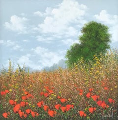 Coquelicots, pittura a olio su tela, dimensioni con cornice 45,4 x 45,4 cm