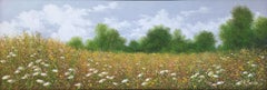 Champ fleuri , 2019, peinture à l'huile sur toile, taille avec cadre 24,7 x 65,4 cm 