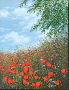 Fleurs des champs, oil painting on canvas, size with frame 32.4 x40.4 cm
