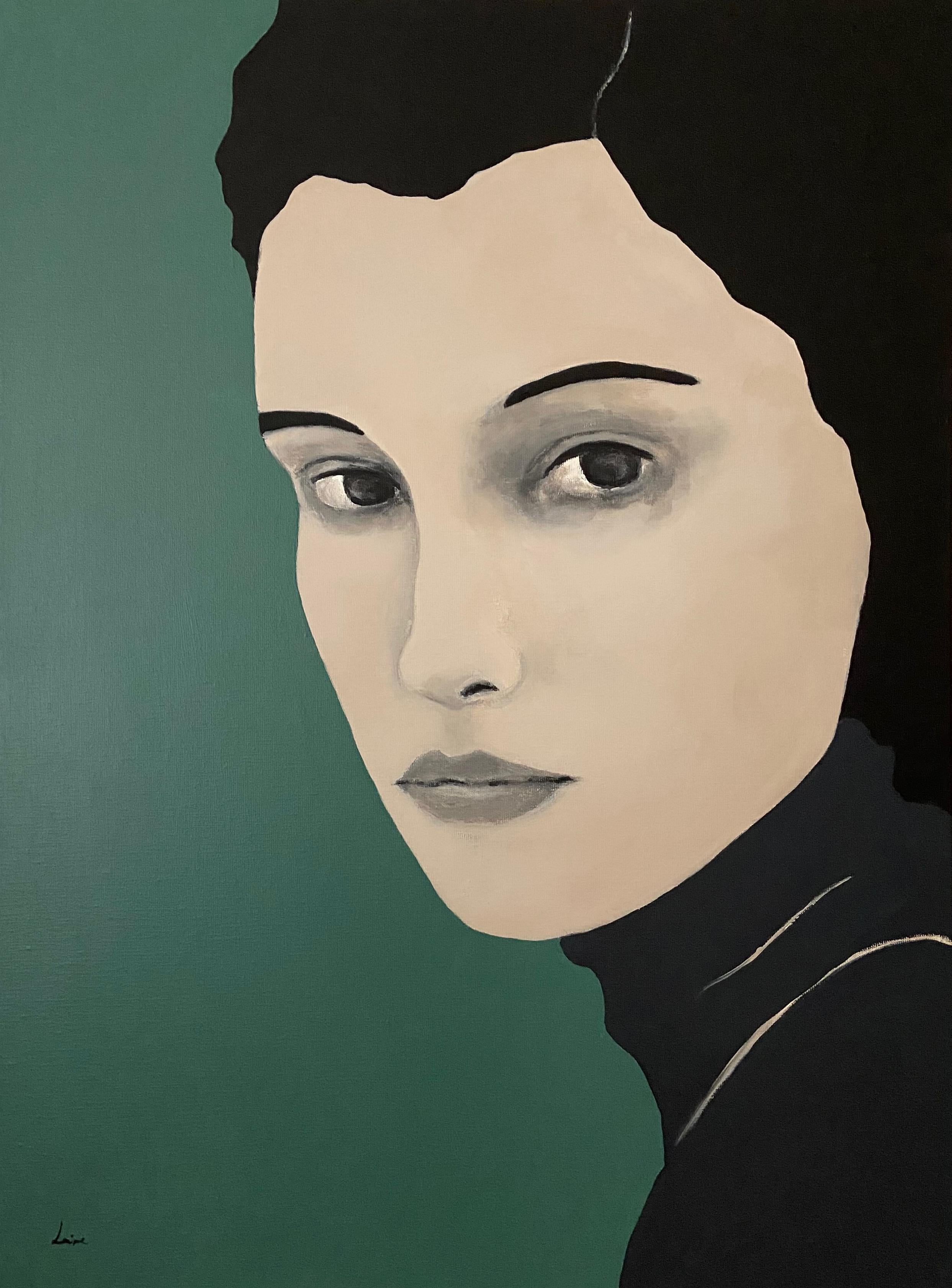 Portrait Painting Corine Laine - « Silver », peinture acrylique sur toile, taille avec cadre 84 x 64 cm
