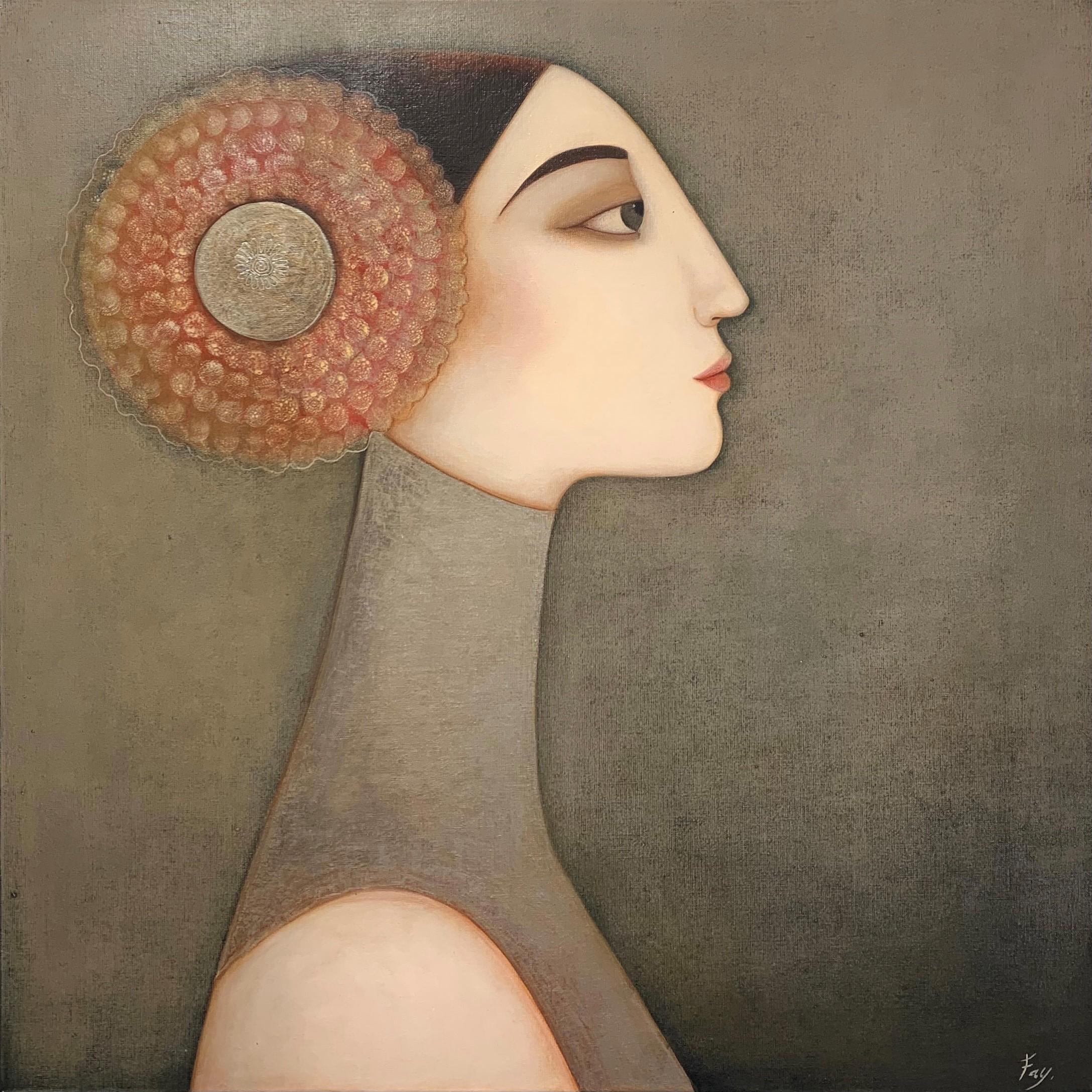 Faiza Maghni  Portrait Painting - Sophia , mixed media on canvas , size with frame 94 x 94 cm 