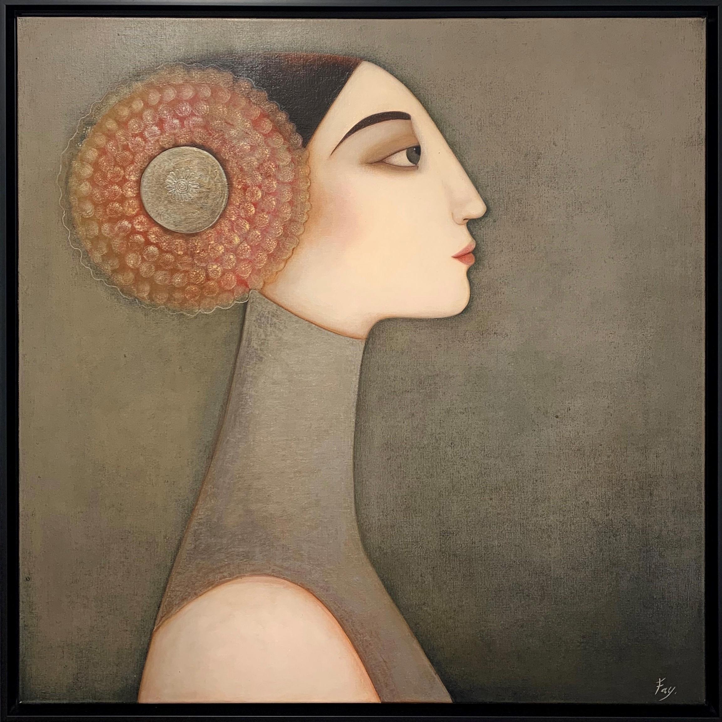 Sophia , mixed media on canvas , size with frame 94 x 94 cm  - Painting by Faiza Maghni 