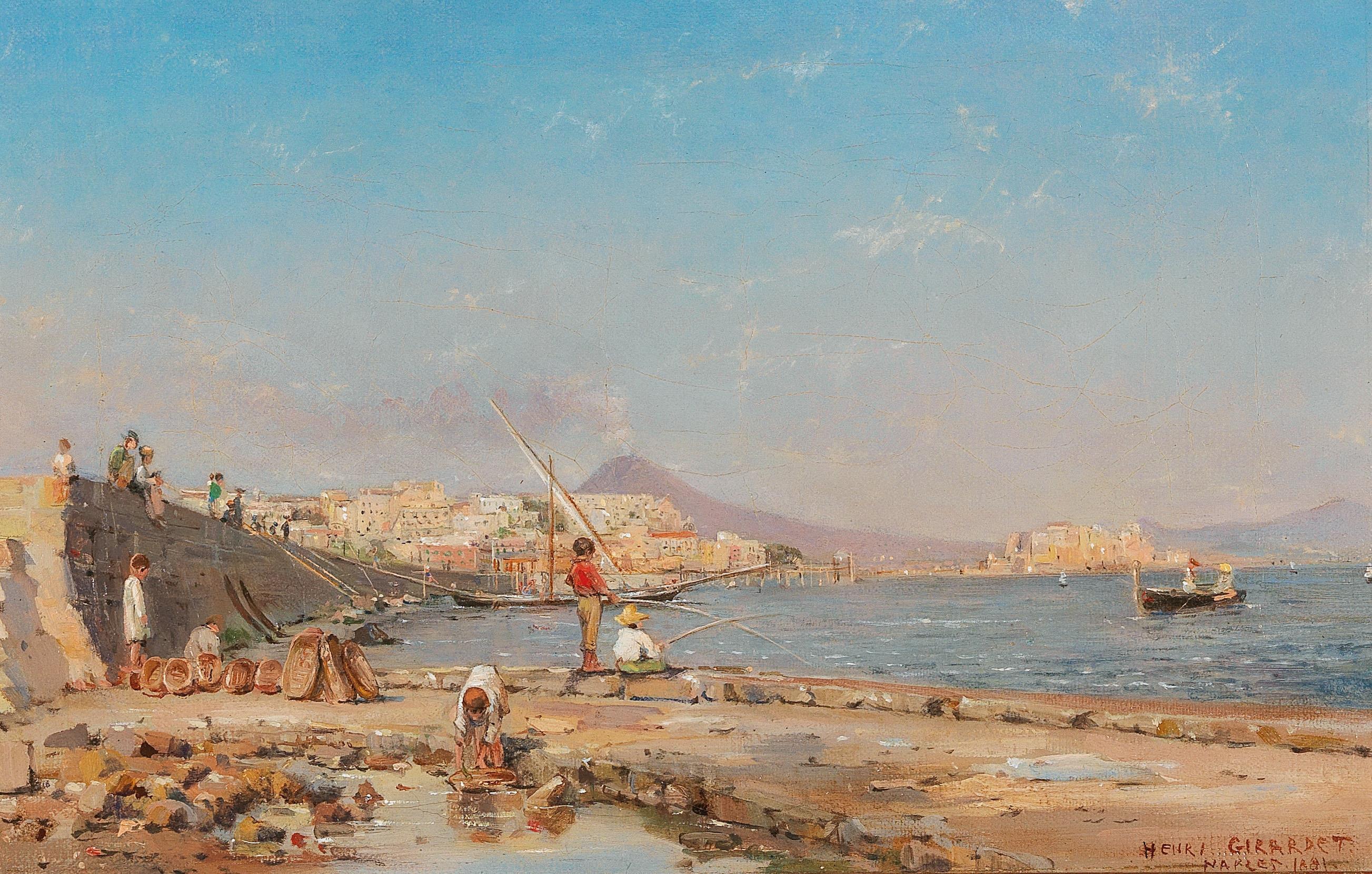 Fishing boys on the coast of Naples - Painting by Henri Leopold Girardet