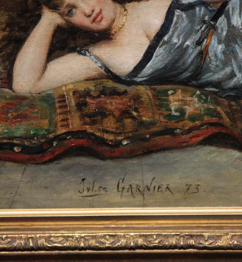 Garnier, Jules-Arsène -Frankreich
Geboren am 12. Januar 1847 in Paris; † 25. Dezember 1889 in Paris
Garnier war ein Schüler des Historienmalers Jean-Léon Gérôme.
Er malte oft Figuren, die reich an Figuren der Antike sind.
Für die große Ausstellung