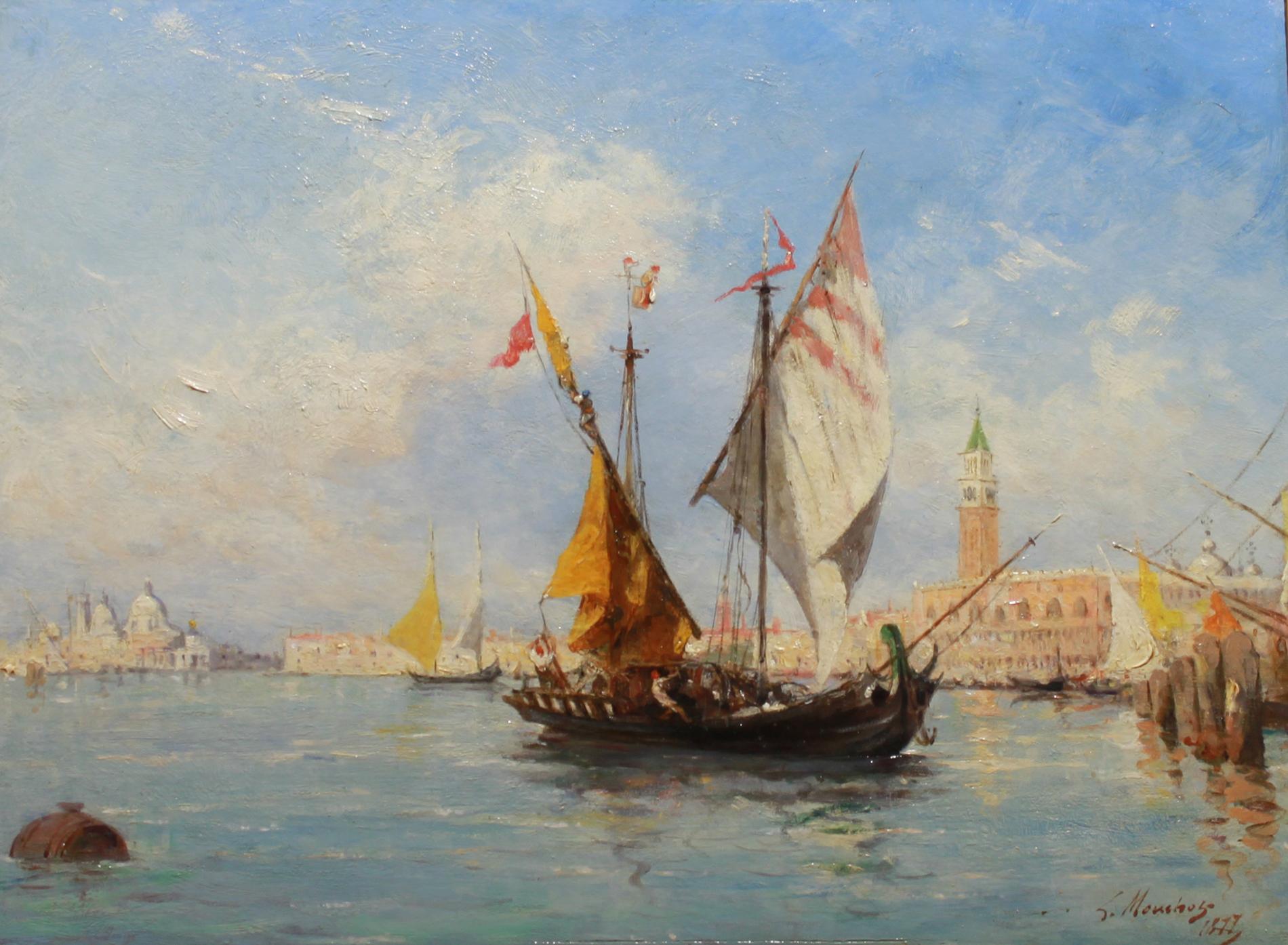 Sailing ships in front of Venice - Painting by Mouchot, Louis Claude
