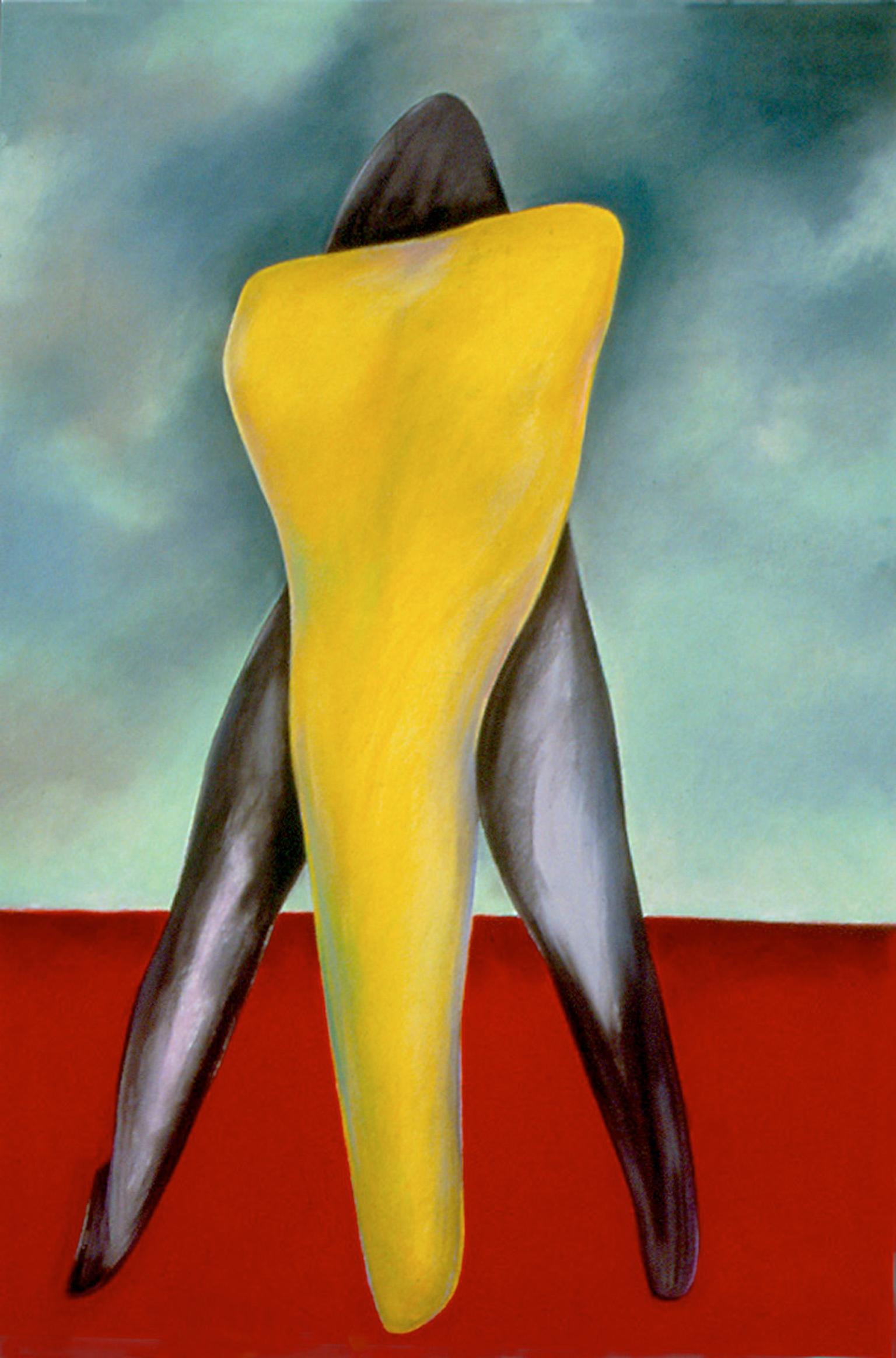 Marilyn Davidson Abstract Drawing - "One Night Stand", pastel in vivid yellow, red and black, 