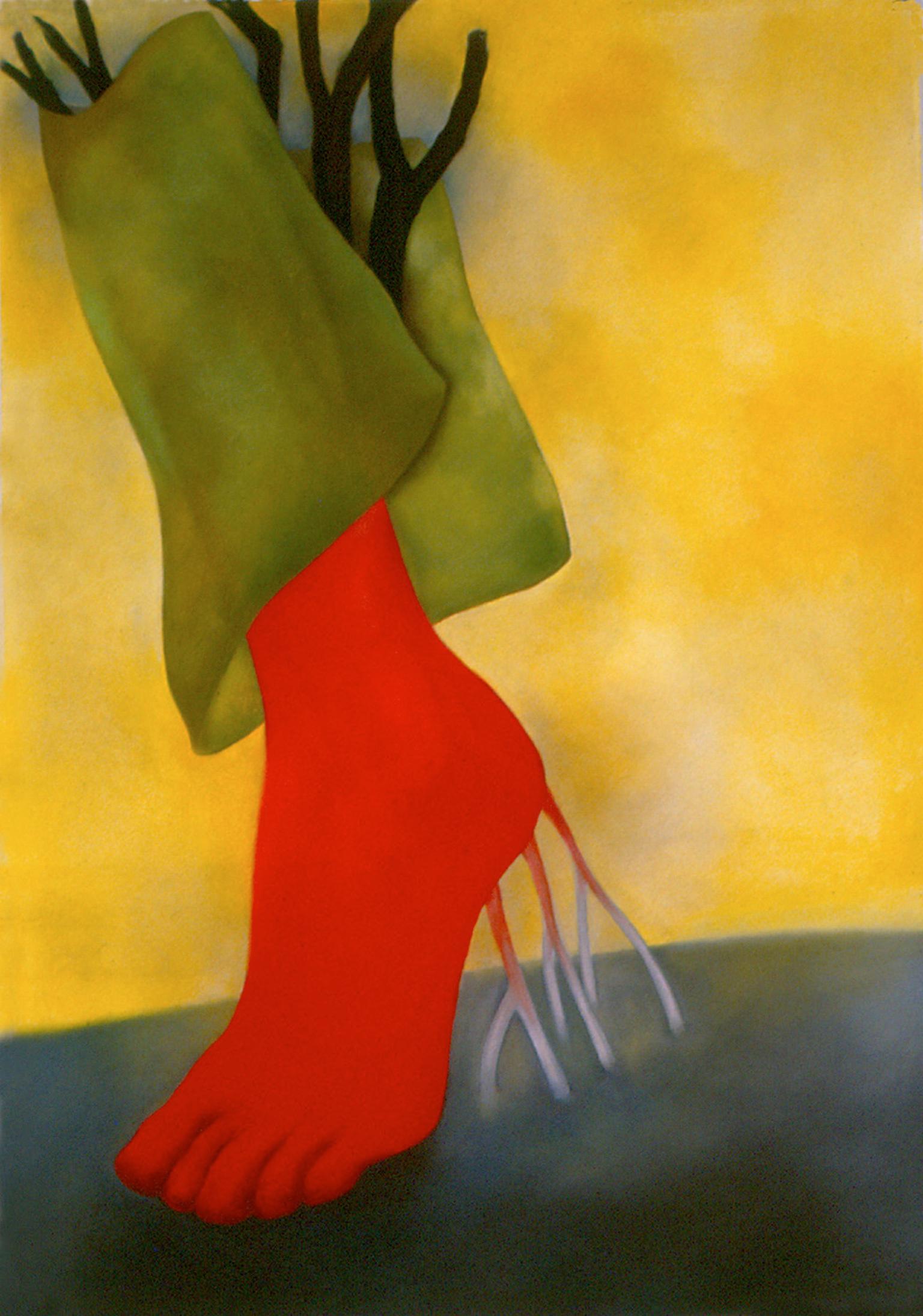 Marilyn Davidson Figurative Art - "Rooted", a pastel in warm yellows, oranges and greens