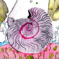 “Smoke 66”, surreal mythological humans and animals in turquoise, pink and green