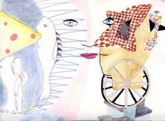 “Jean 9” swirls surreal, playful mythological humans and animals in red and gold