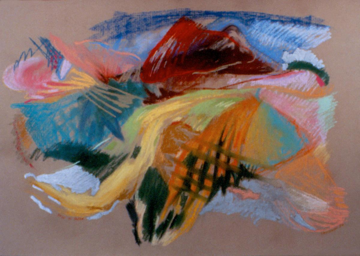 Marilyn Davidson Landscape Art - "Made in Japan", pastel in pinks, oranges and blues