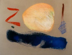 "Zoi",  pastel in rich blue, peach and red