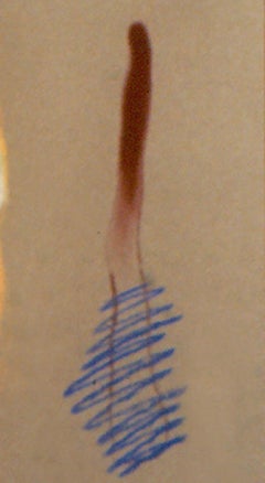 "Zoi",  pastel in rich blue, peach and red