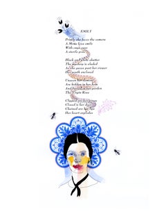  "Emily", poem on paper in delicate pinks and blues